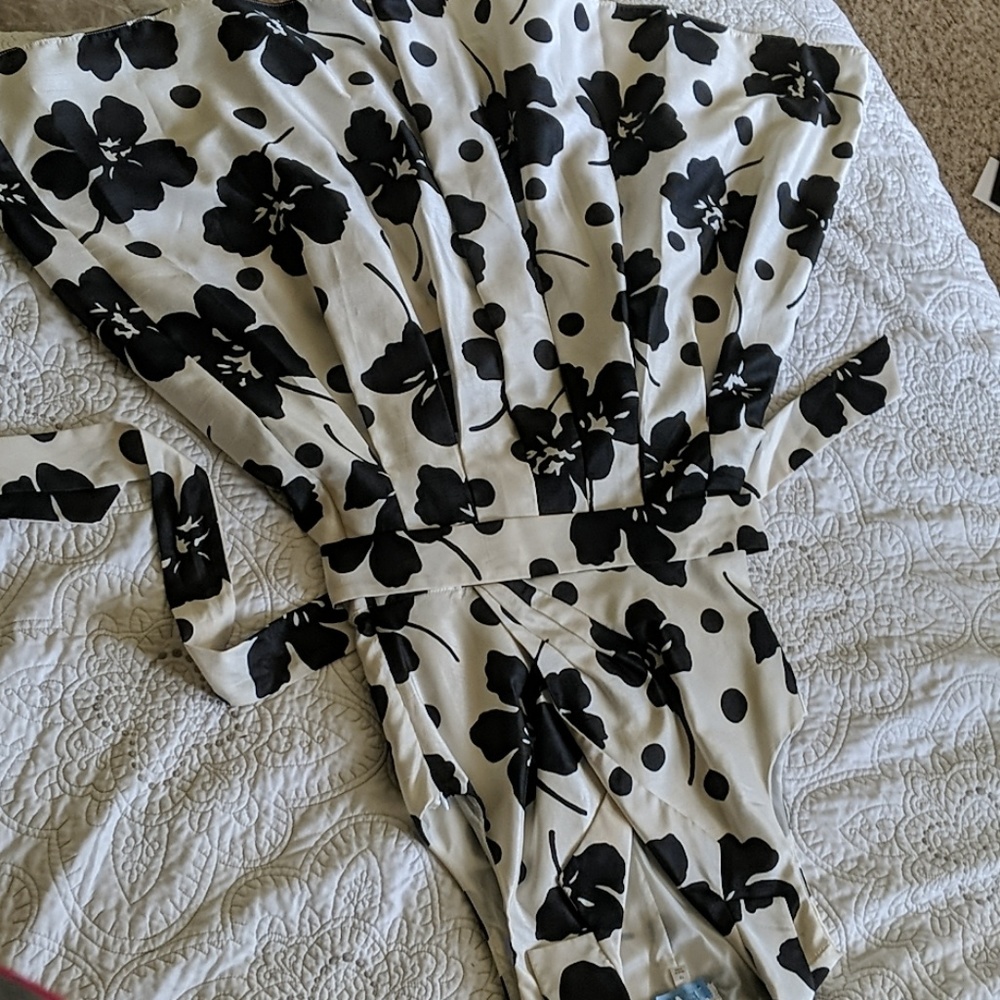 Silk Ivory dress with black flowers.